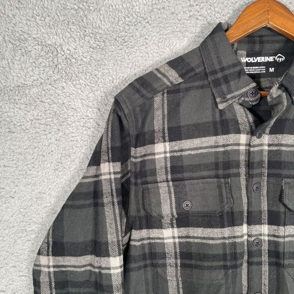 Wolverine Shirt Men's Medium Plaid Long Sleeve Button Down Green Pocket - Picture 2 of 10